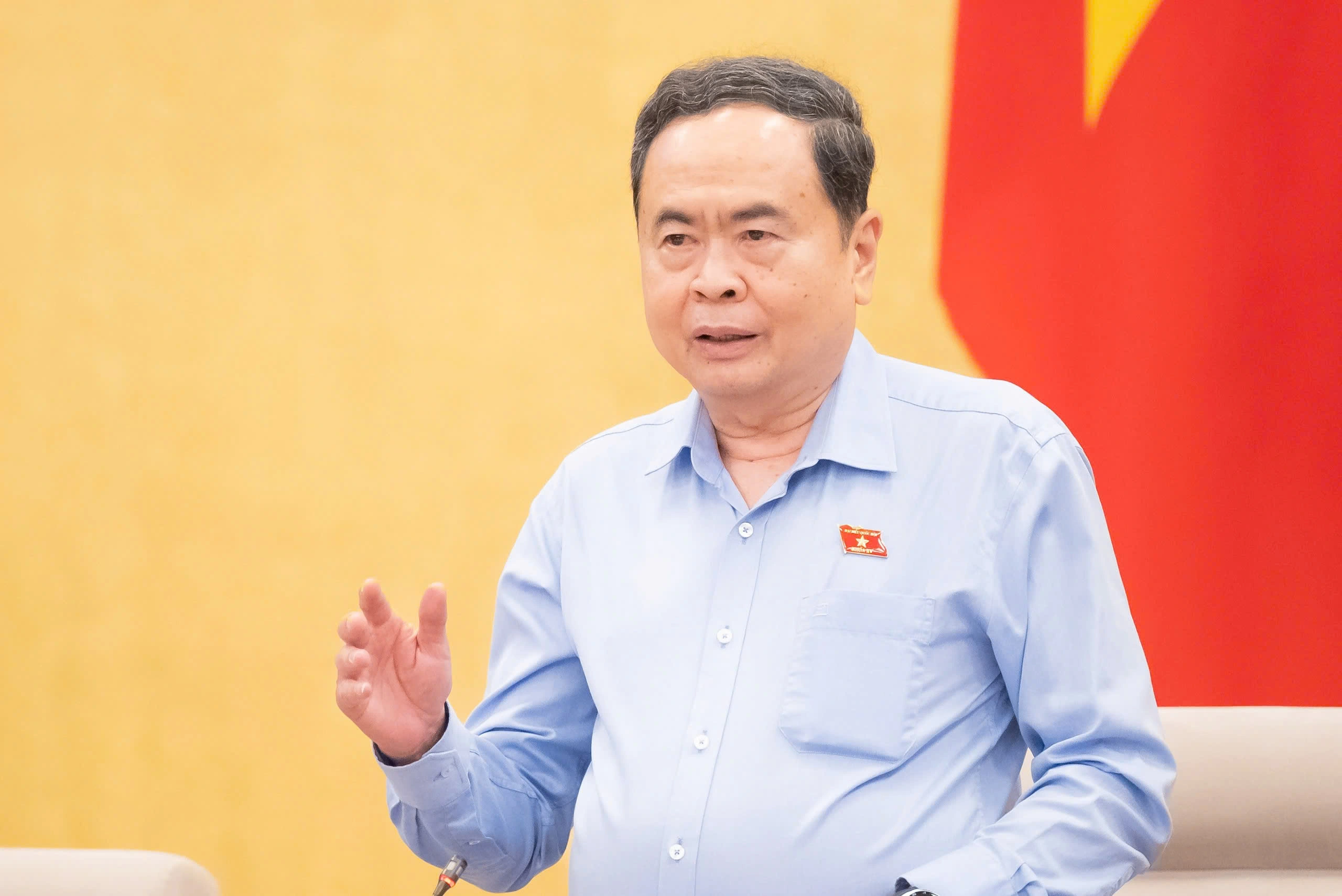 Chủ tịch Quốc hội Trần Thanh Mẫn phát biểu tại phiên họp. Nguồn ảnh: Hồng Phong/Báo Dân Trí.