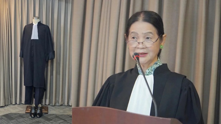 Phát biểu tại buổi giới thiệu trang phục mới của Liên đoàn luật sư Việt Nam, bà Trương Thị Hòa - Đoàn luật sư TP.HCM cho biết dải trắng phía trước ngực áo thể hiện lưỡi của luật sư rất thẳng và minh bạch. Nguồn ảnh: LĐLSVN.